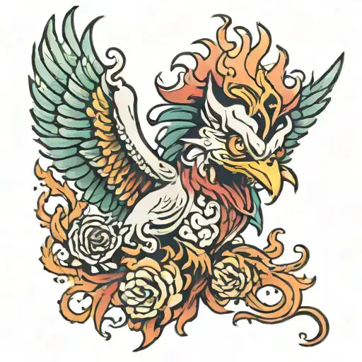 Phoenix tattoo with joker smile face tattoo design idea