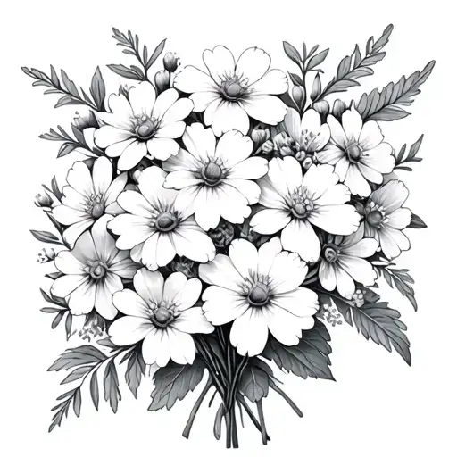 edelweiss and geranium bouquet tattoo design idea