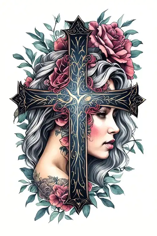 "Majesty and Carmen" cross tattoo tattoo design idea