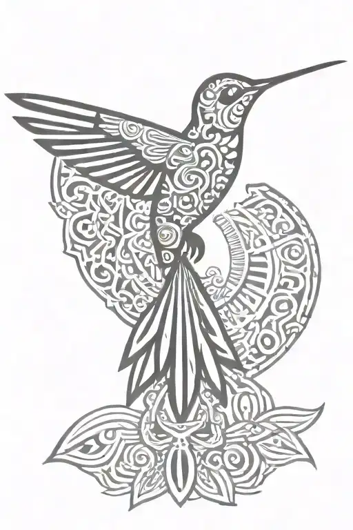 Aztec hummingbird hovering tattoo design idea