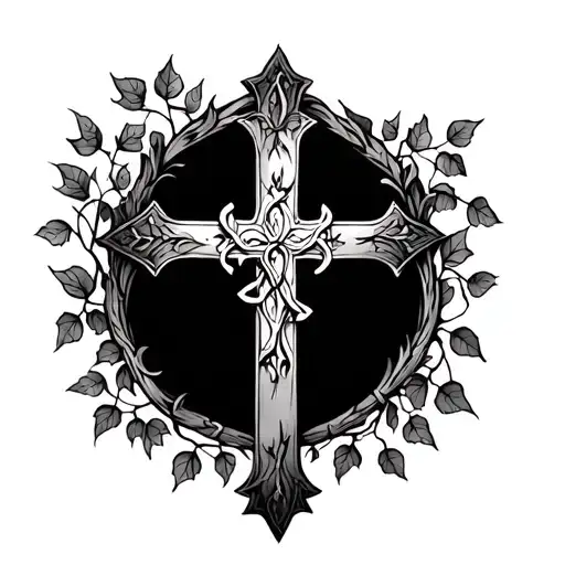 cross with ivy vines tattoo design idea