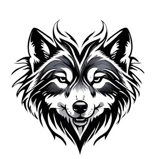 Fierce but simple tribal tattoo: wolf head, together with cub head. Combined they form a heart shape.   tattoo design idea