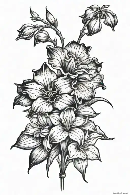  Gladiolus, morning glory, poppy, hawthorn, lily of the valley, larkspur  tattoo design idea