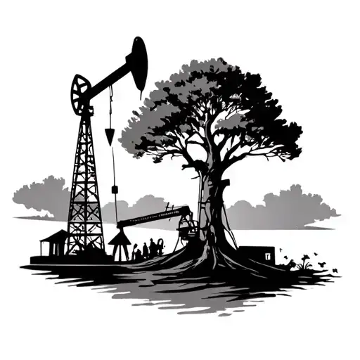 family tree, oilfield derrick tattoo design idea