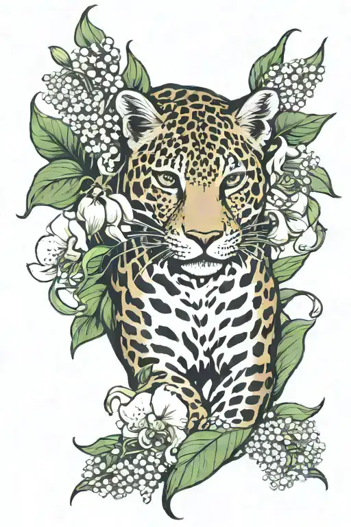 leopard body with lily of the valley flowers  tattoo design idea