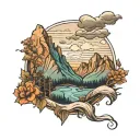 A majestic mountain range with a winding road leading to new horizons tattoo design idea