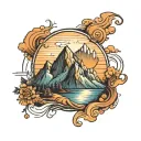 A majestic mountain range with a winding road leading to new horizons tattoo design idea