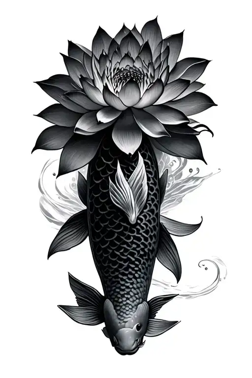 koi fish and lotus flowers tattoo design idea