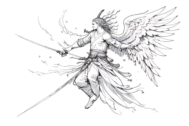 samurai warring slashing and angel falling angel tattoo design idea