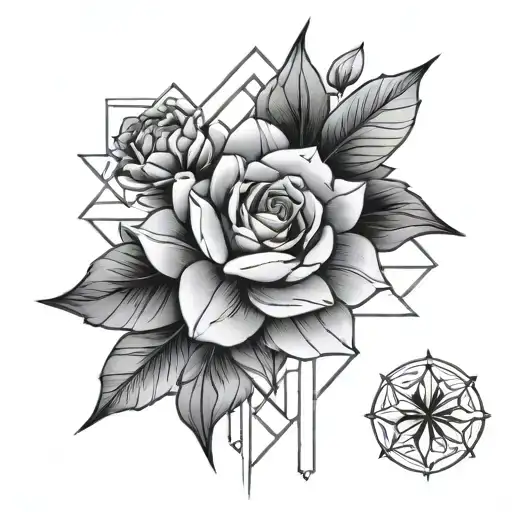 geometric floral tattoo design idea