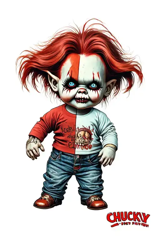 half rugrats chucky and half horror chucky f baby tattoo design idea
