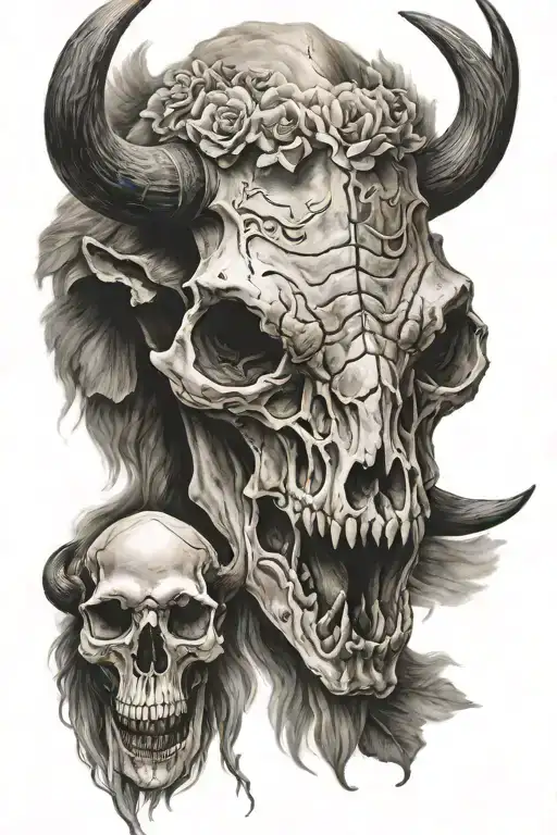realistic buffalo skull tattoo design idea
