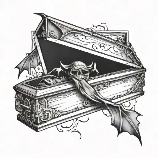 coffin with bats  tattoo design idea