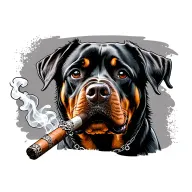 rottweiller, wearing dog tags, smoking cigar, warrior tattoo design idea