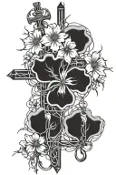 barb wire, flowers, cross tattoo design idea