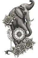 Elephant roses compass moon tattoo design idea