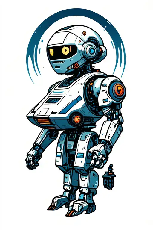 sci fi robots building spaceship tattoo design idea