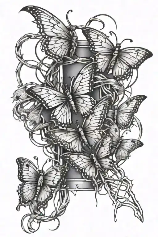 barbed wire spine tattoo with barbed wire butterflies along it tattoo design idea