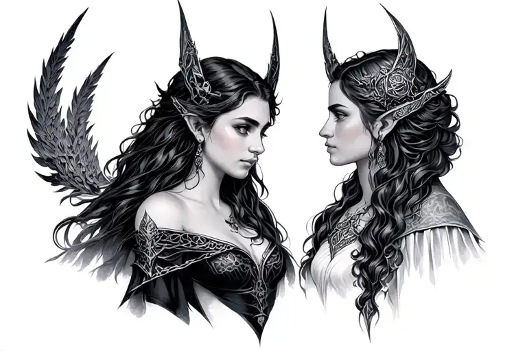 gabrien roxane and capucine in elven lord of tue ring tattoo design idea