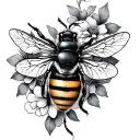 bee, honeycomb pattern, flowers intertwined tattoo design idea