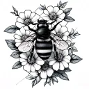 bee, honeycomb pattern, flowers intertwined tattoo design idea