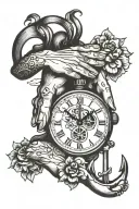 praying hands , clock , ocean , pinky ring , music note tattoo design idea