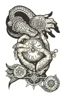 praying hands , clock , ocean , pinky ring , music note tattoo design idea