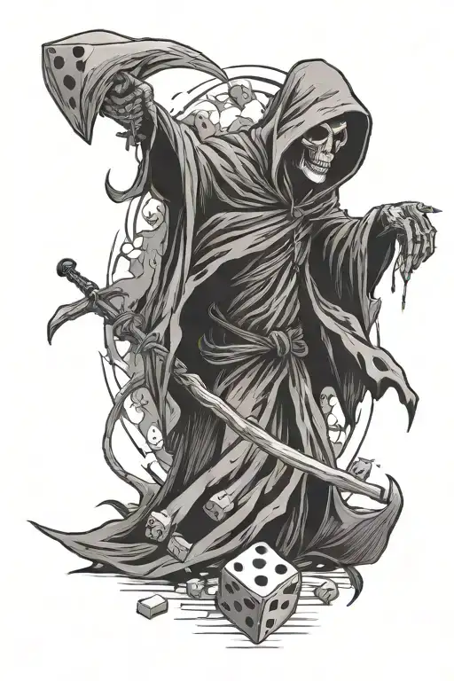 Grim reaper rolling a pair of dice tattoo design idea