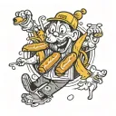 the name Arthur surrounded by cartoon hot dogs tattoo design idea