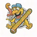 the name Arthur surrounded by cartoon hot dogs tattoo design idea