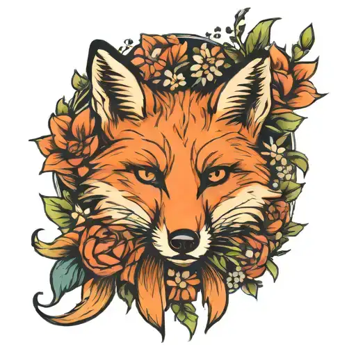 fox and wildflowers intertwined tattoo design idea