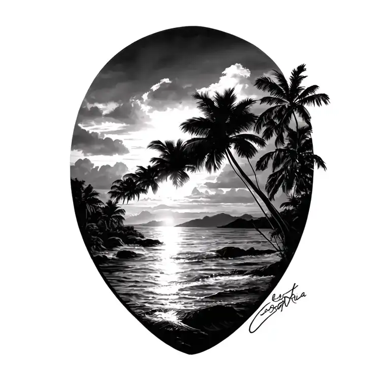 costa rica sunset bay tattoo design idea