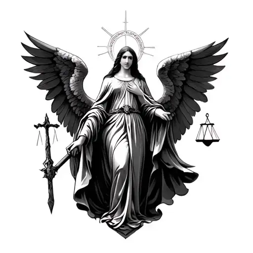 Holy Maria Archangel Justice Warrior tattoo design idea