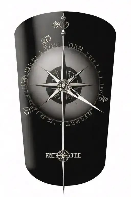 compass with needle shapes as dna strand, 3 dates around outer sircle on compass, realistic 3d compass tattoo design idea