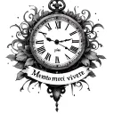 create a black and white tattoo using the words memento mori memento vivere using a clock design tattoo design idea