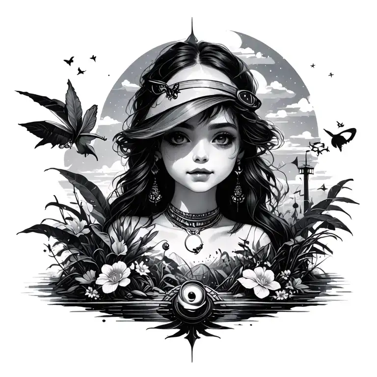 🌌 Style and atmosphere: • Inspired by the magical, dreamy, futuristic atmosphere of Tomorrowland. Think of fine Deta tattoo design idea