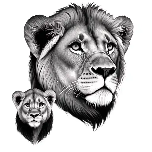 lion wife and 2 cubs face only tattoo design idea
