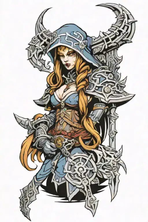 Warcraft Sylvanas Windrunner colored wow tattoo design idea
