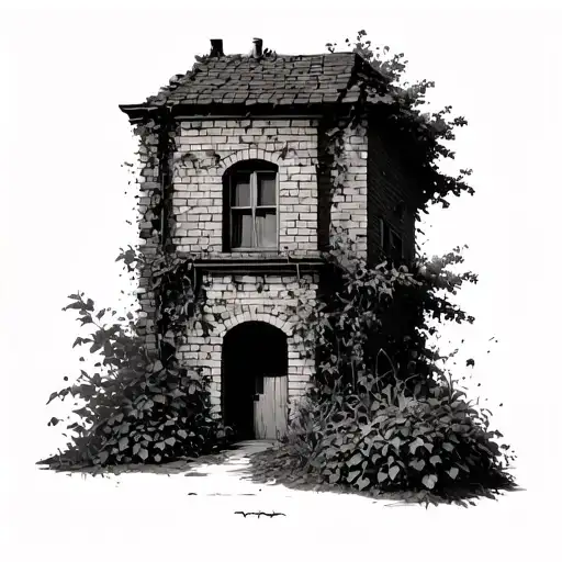 brick walls overgrown nature reclaiming tattoo design idea