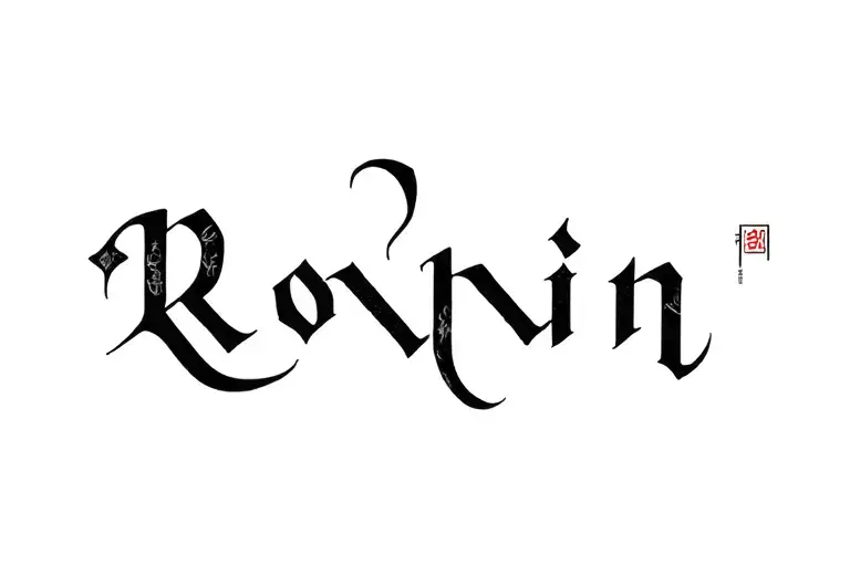 Ronin word written, gothic, devil tattoo design idea