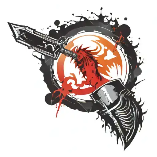 Mix of symbol from dark souls, darkest dungeon, and other famous games tattoo design idea
