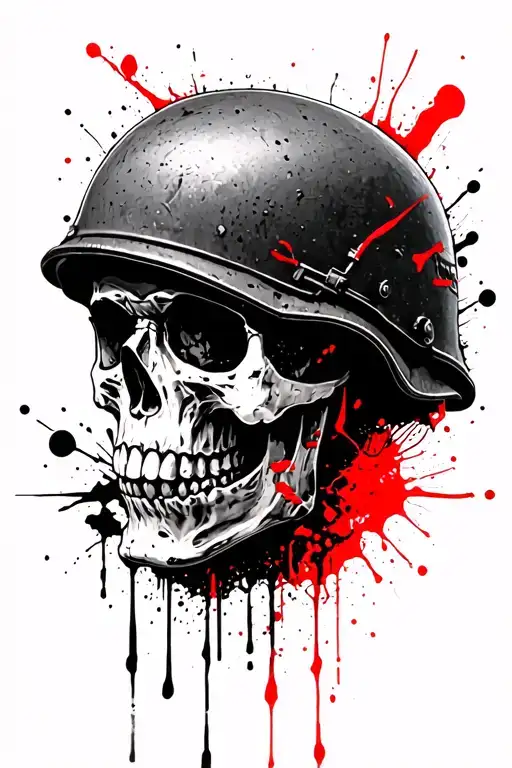 skull with military helmet sideview tattoo design idea