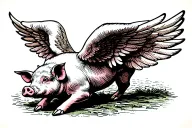 pig with wings flying tattoo design idea