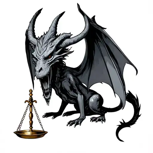 trade with demon, libra scales tattoo design idea