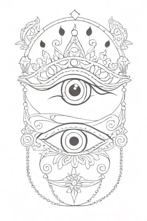 Hungarian Gypsy pirate queen eye symbol integrated tattoo design idea