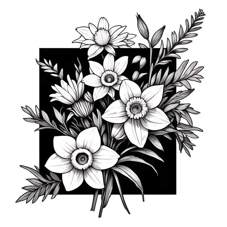 Daffodil And Aster bouquet tattoo design idea