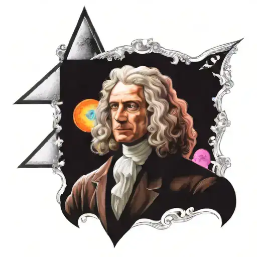 Isaac Newton doing his light experiment and Pink Floyd Dark Side of the Moon album cover appearing on it. tattoo design idea
