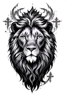 lion head over cross tattoo design idea