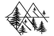 2 geometric triangles like mountains signifying parents and 3 simple pine trees representing children. very minimal tattoo design idea