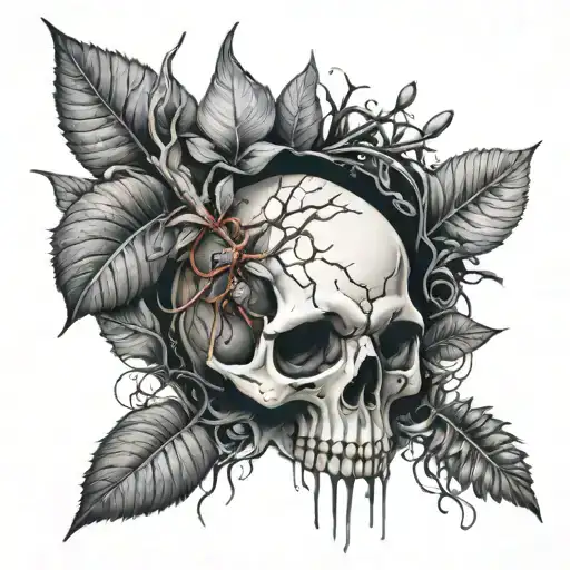 tattoo inspired by the video game the last of us. skull with cordyceps fungus growing out of it, and ellies tattoo tattoo design idea